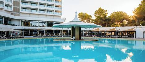 Indoor pool, 3 outdoor pools, open 8:00 AM to 8:00 PM, pool umbrellas