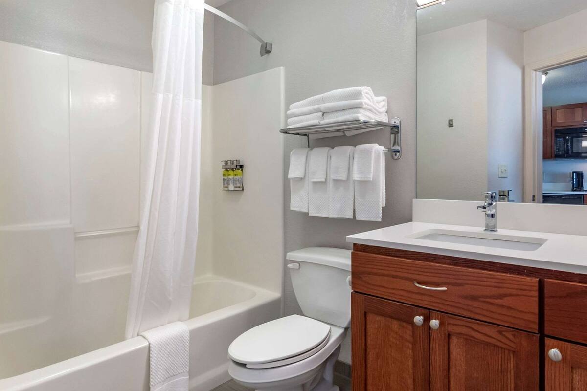 Bathroom | Combined shower/tub, free toiletries, hair dryer, towels