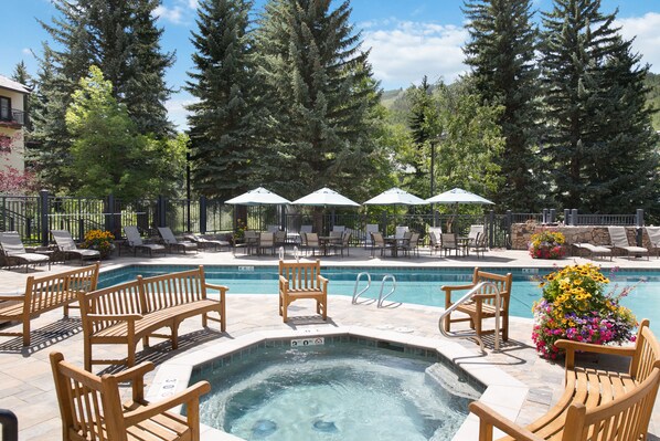 Indoor pool, outdoor pool, sun loungers