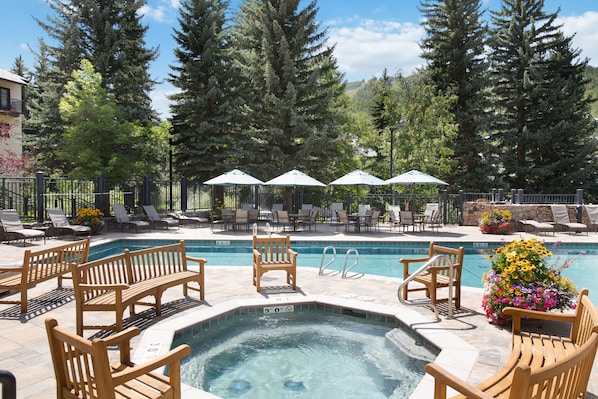 Indoor pool, outdoor pool, pool loungers