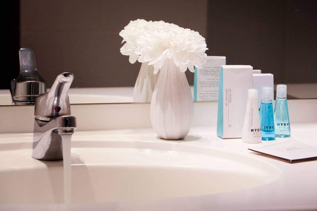 standard room, 1 queen bed, non smoking | bathroom | free toiletries, hair dryer, towels