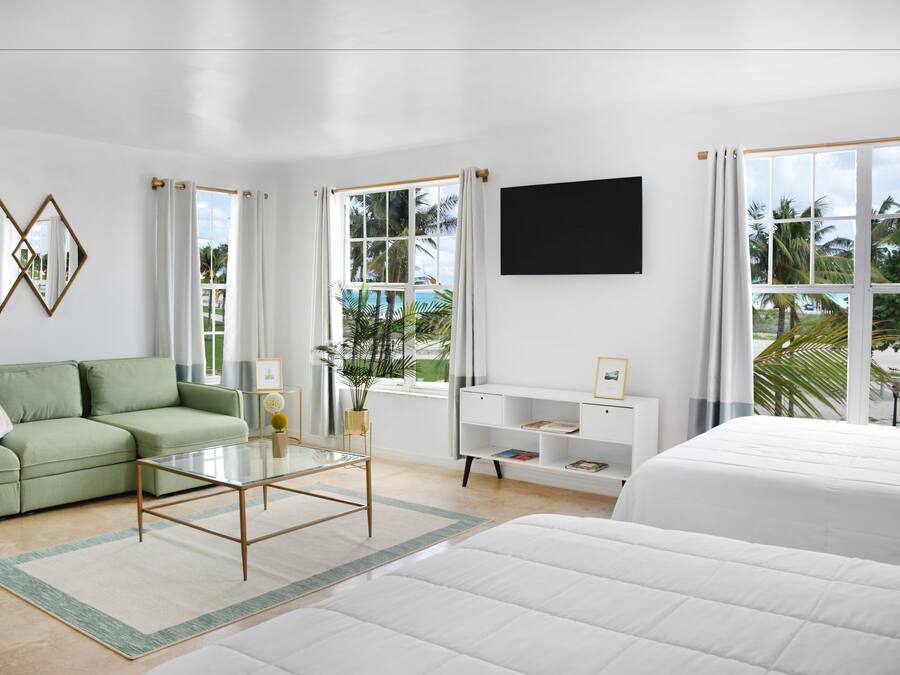 Suite monolocale Premium, 2 letti queen | Area soggiorno | TV