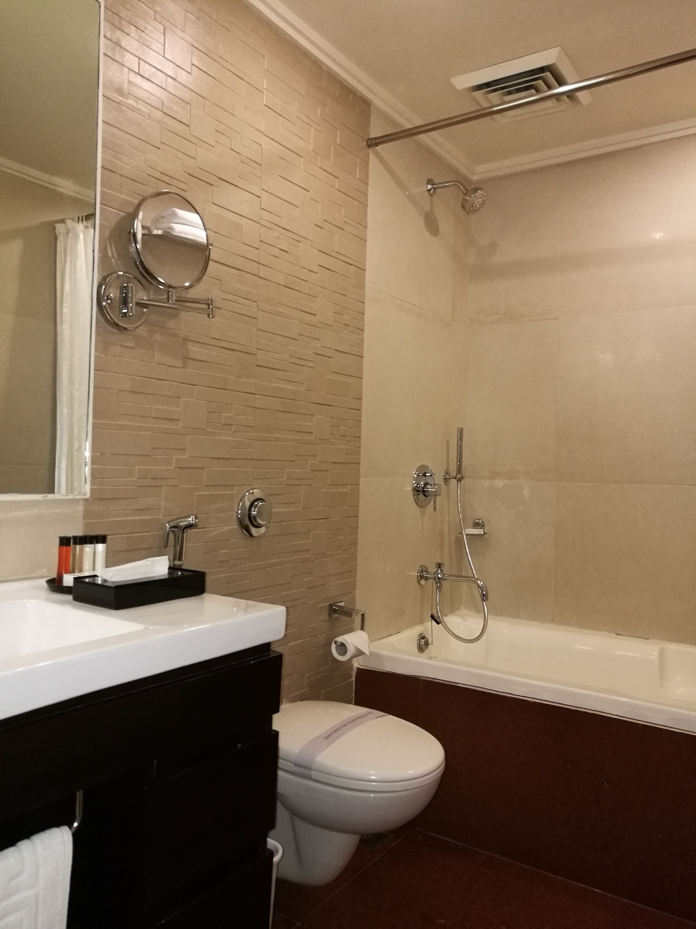 designer toiletries, hair dryer, bathrobes, towels