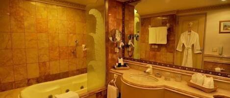 Hair dryer, slippers, towels