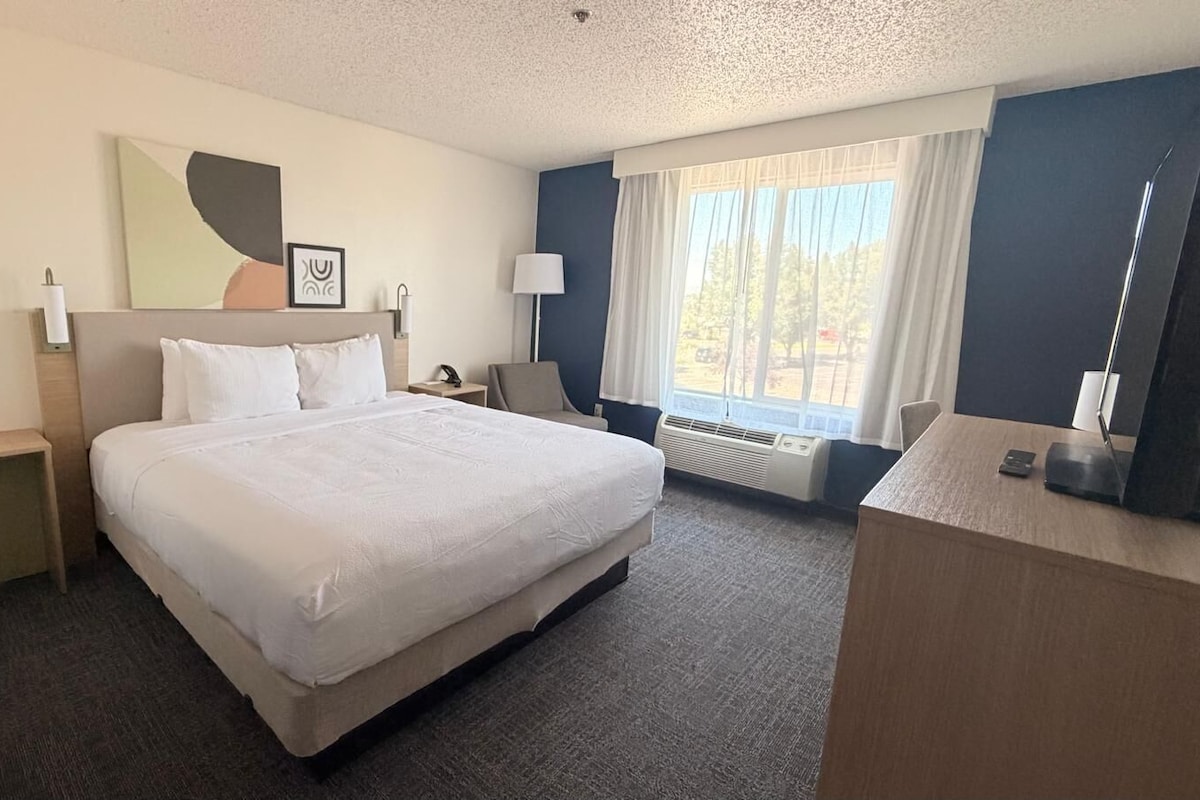 Room, 1 King Bed | Premium bedding, desk, iron/ironing board, free cots/infant beds