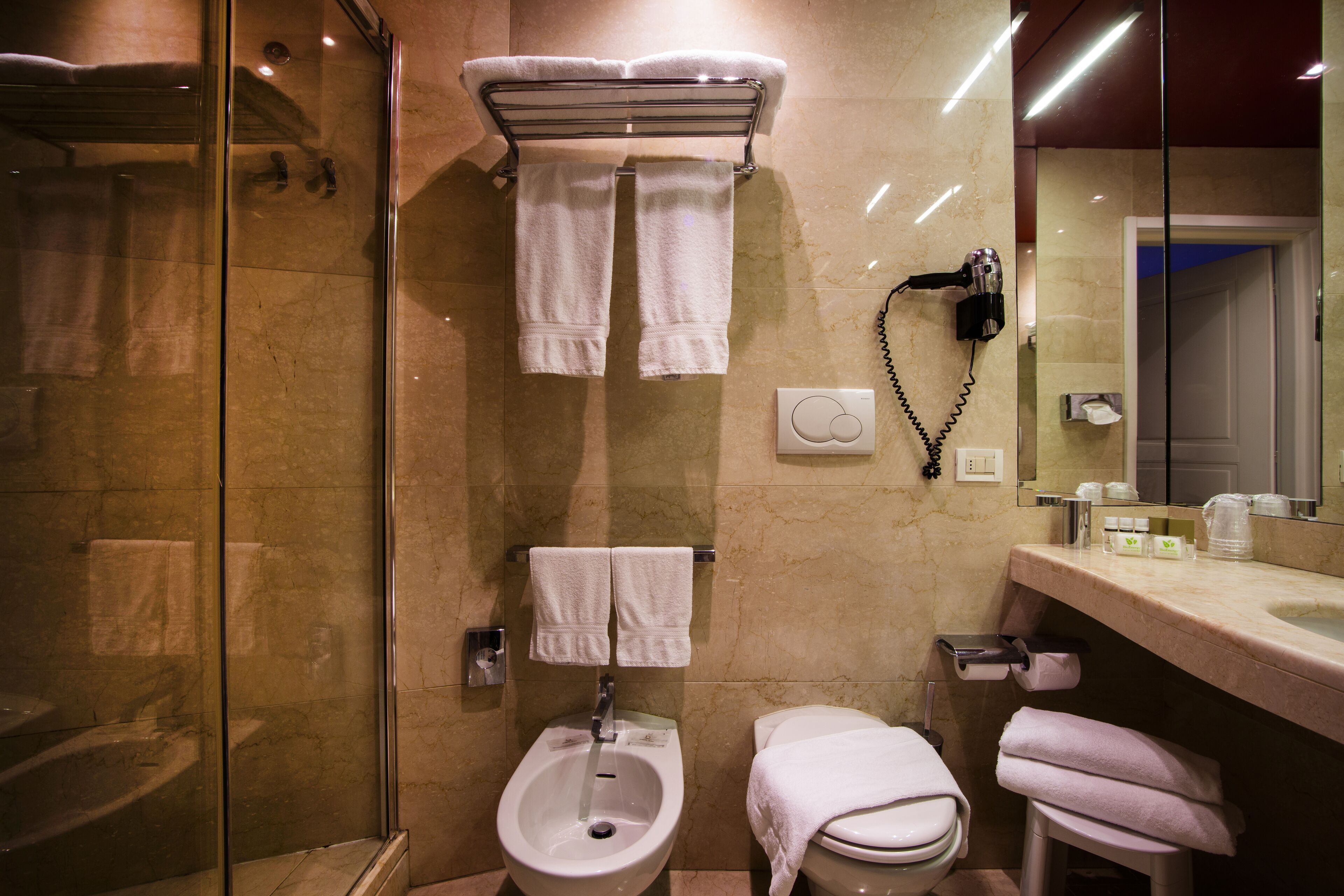 shower, free toiletries, hair dryer, slippers