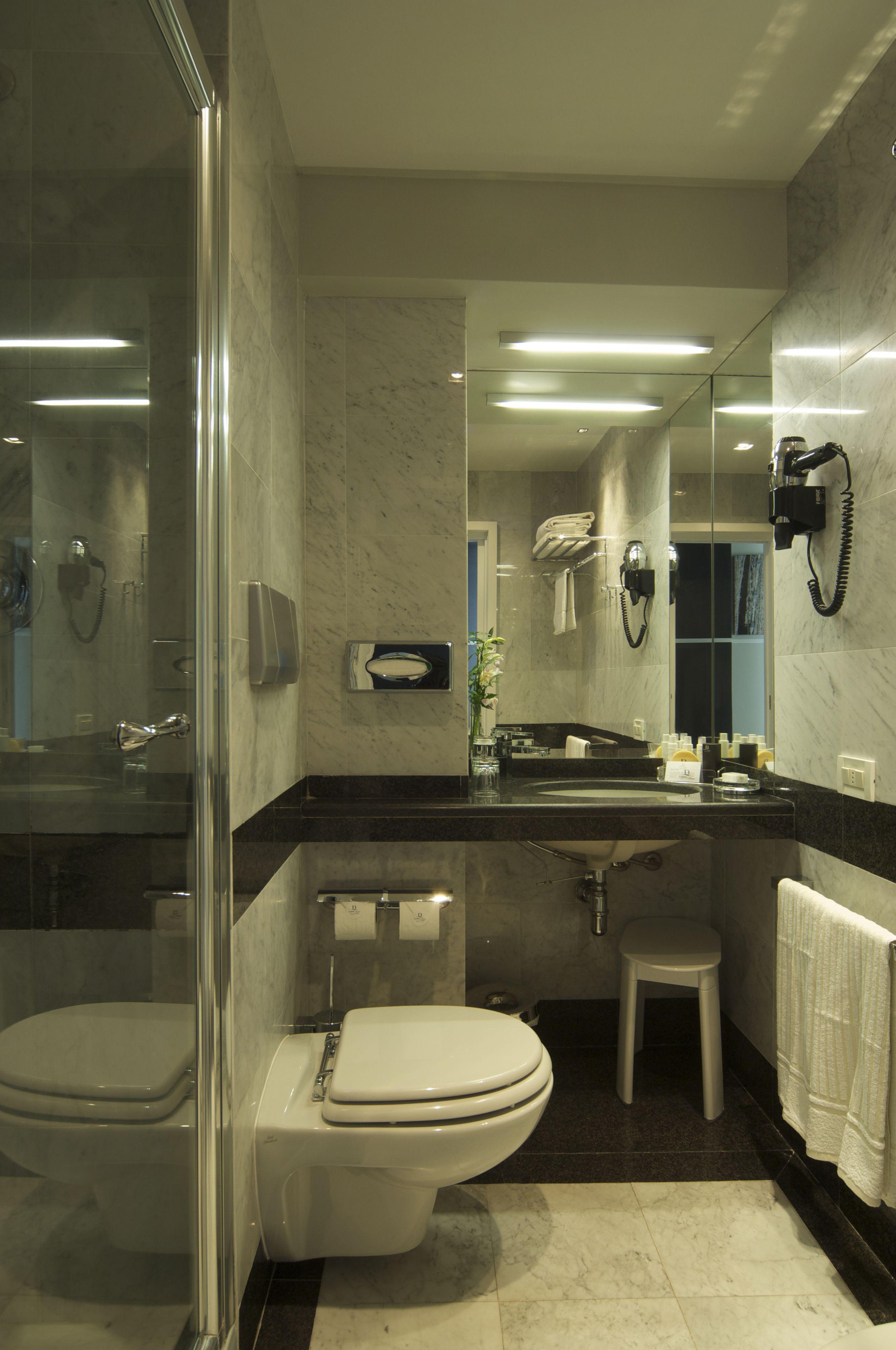 shower, free toiletries, hair dryer, slippers