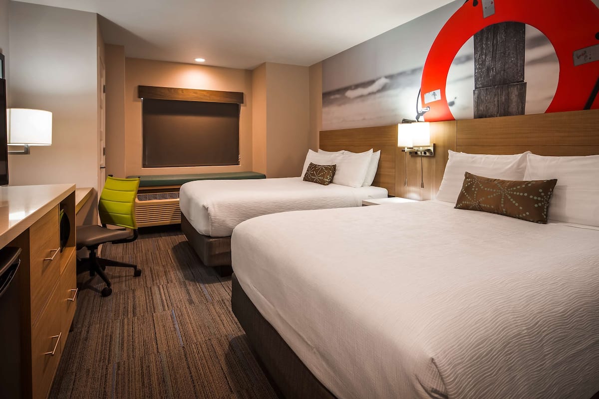 standard room, 2 queen beds, non smoking, refrigerator & microwave | down duvets, in-room safe, desk, laptop workspace