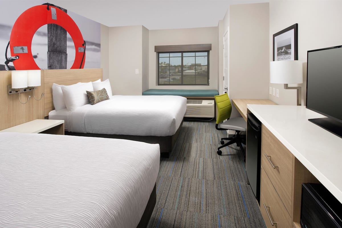 standard room, 2 queen beds, non smoking, refrigerator & microwave | down duvets, in-room safe, desk, laptop workspace