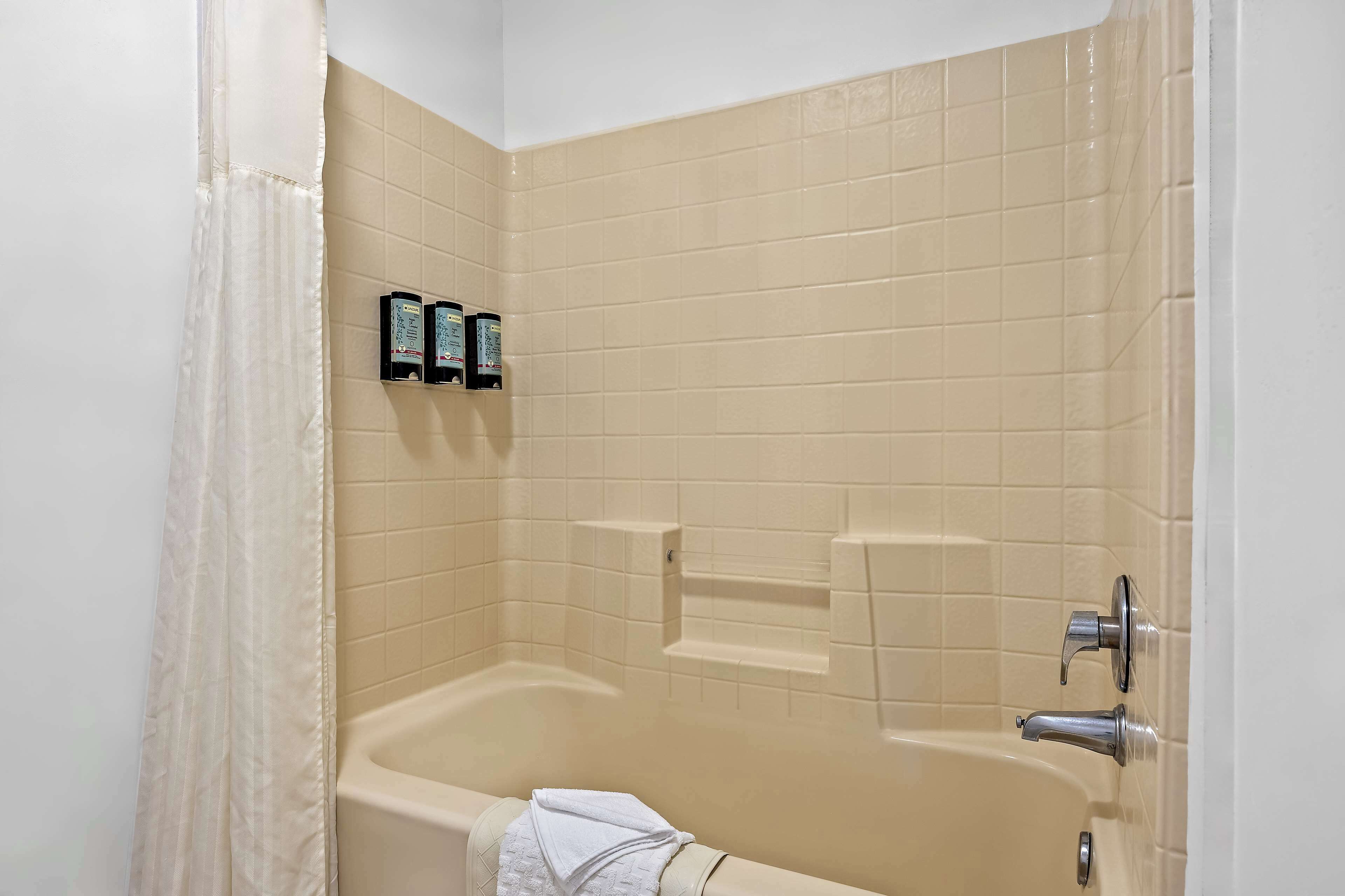 deluxe room, 1 king bed with sofa bed, non smoking, refrigerator & microwave (with sofabed) | bathroom | shower, free toiletries, hair dryer, towels