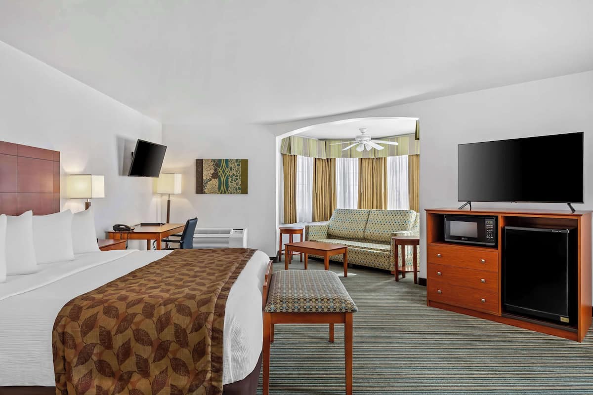 standard room, 1 king bed, non smoking, refrigerator & microwave | desk, iron/ironing board, cots/infant beds, wifi