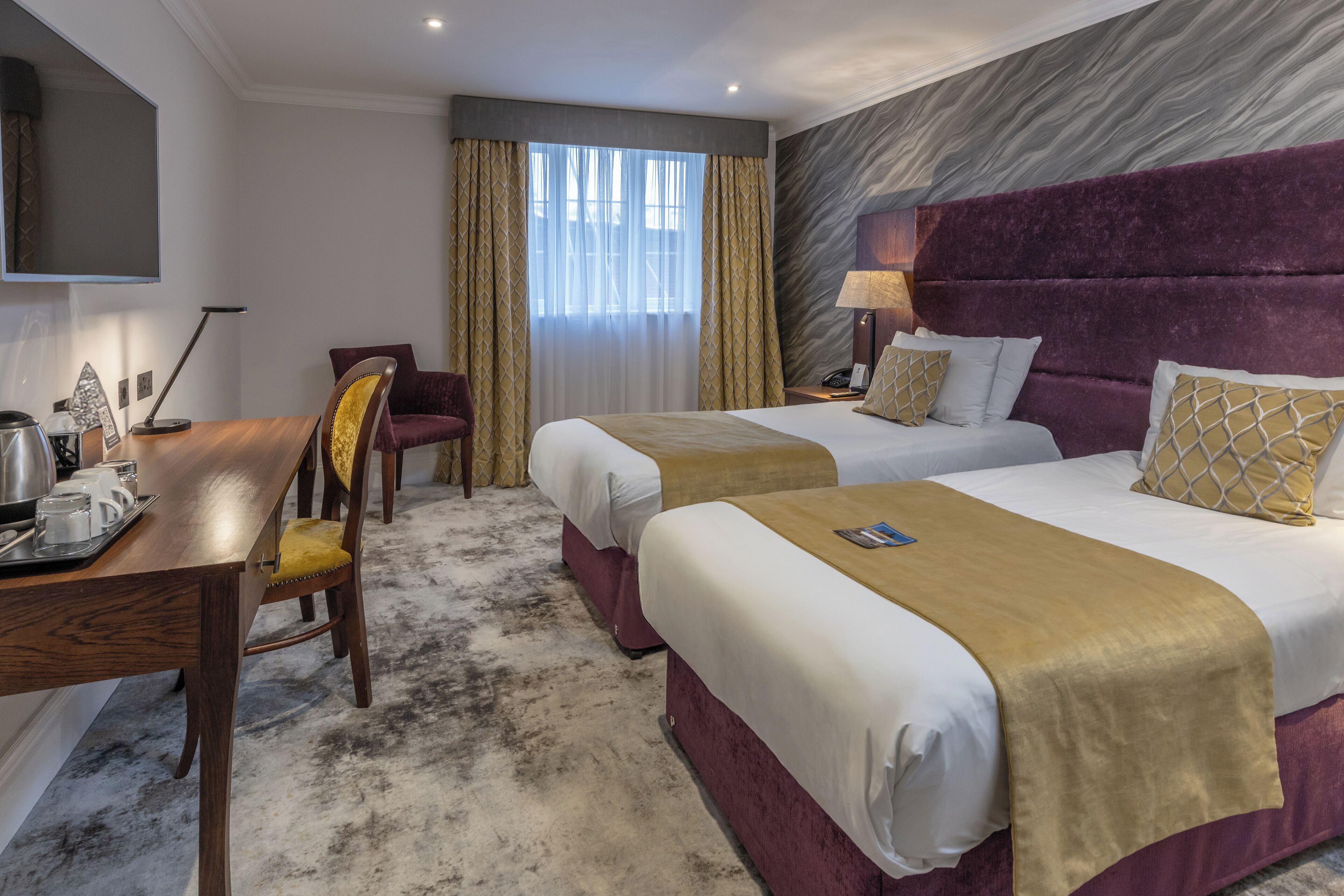 Individually decorated, individually furnished, desk, blackout drapes