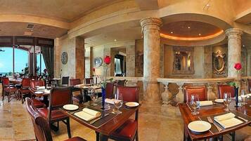 Breakfast, lunch, dinner served; beach views