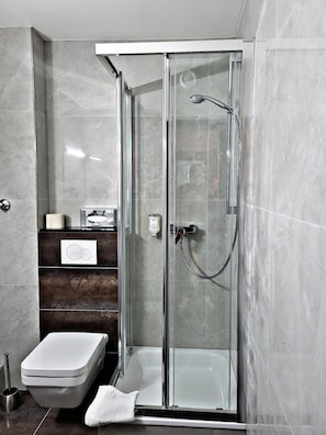 Double Room | Bathroom | Shower, hair dryer, towels