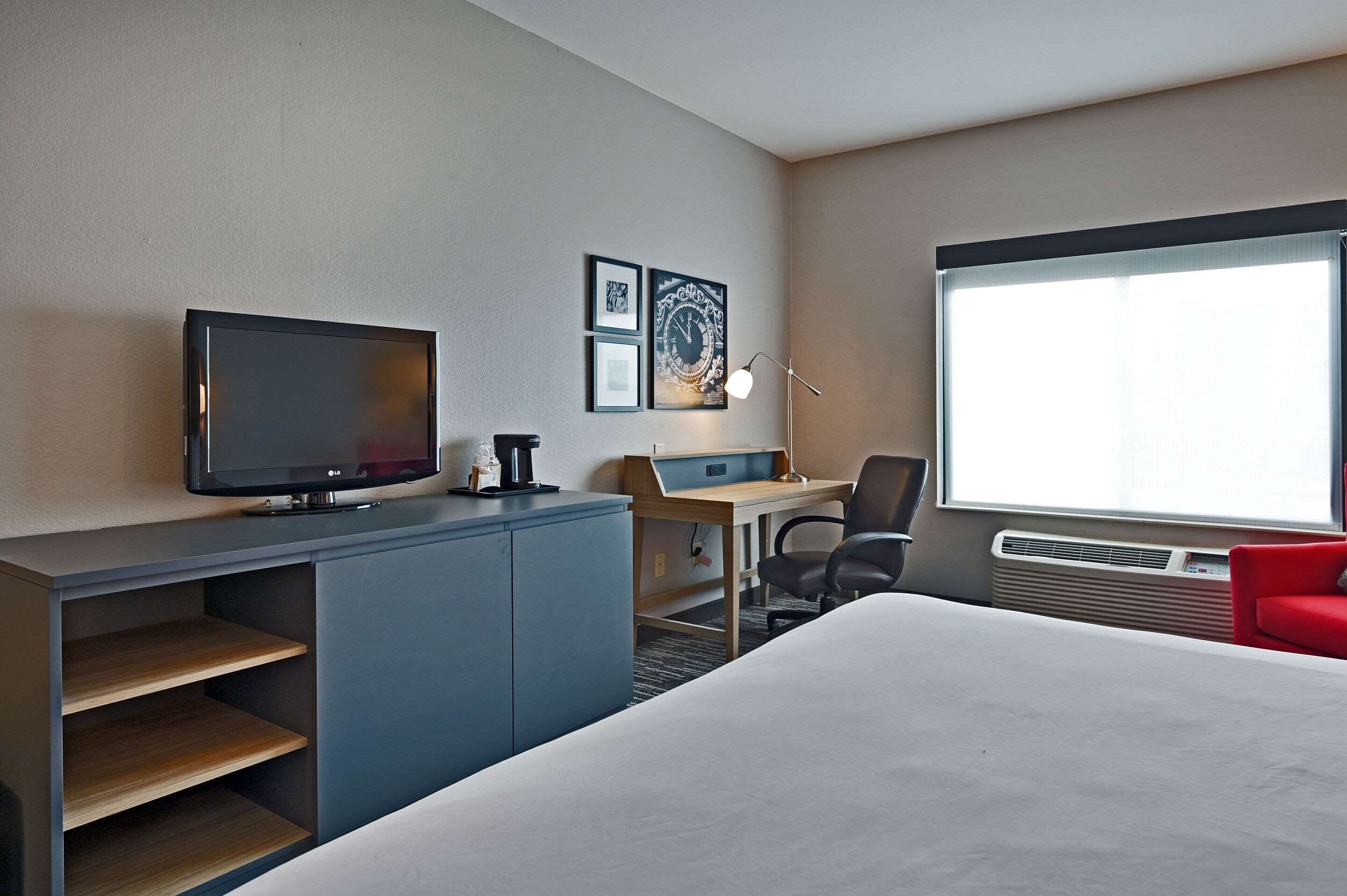 Premium bedding, desk, blackout drapes, iron/ironing board