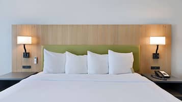 Premium bedding, desk, blackout drapes, iron/ironing board