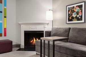 Room, 1 King Bed with Sofa bed, Fireplace | Living area | Video-game console, pay movies