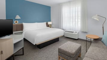 Hypo-allergenic bedding, desk, blackout drapes, iron/ironing board