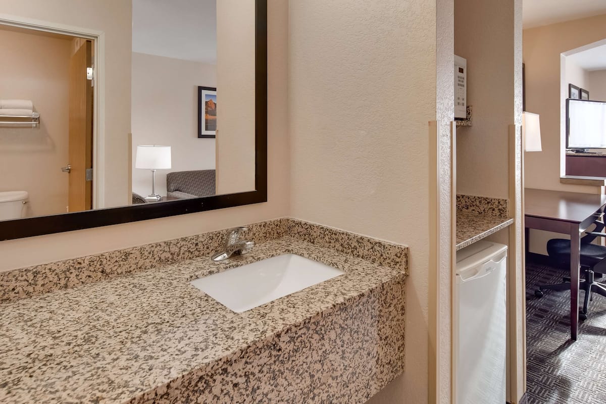 suite, 1 king bed with sofa bed, non smoking, refrigerator & microwave (with sofabed) | in-room safe, laptop workspace, blackout curtains, iron/ironing board