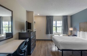 Desk, blackout curtains, iron/ironing board, free WiFi