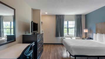 Desk, blackout drapes, iron/ironing board, free WiFi