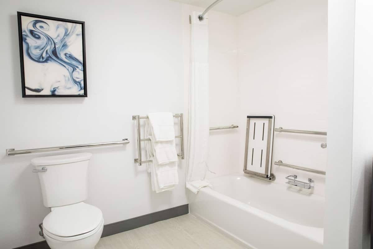 Bathroom | Combined shower/tub, free toiletries, hair dryer, towels