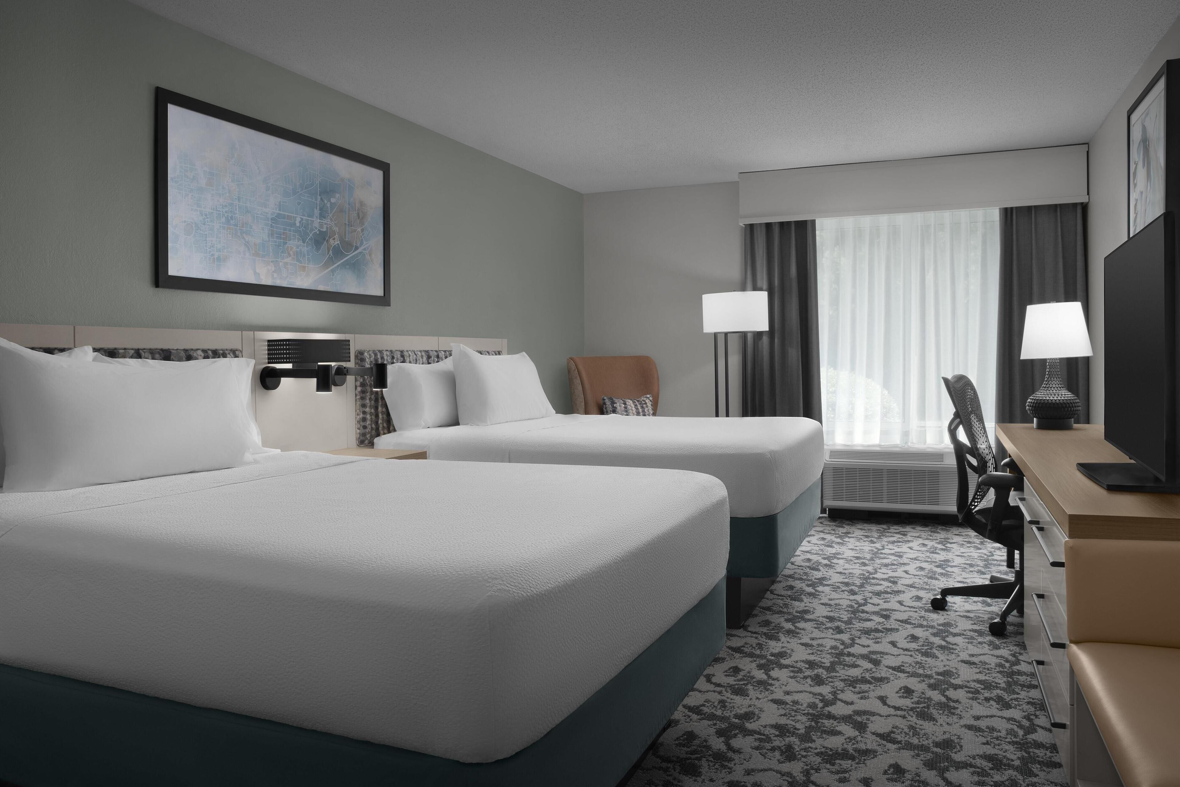 1 bedroom, desk, blackout curtains, iron/ironing board