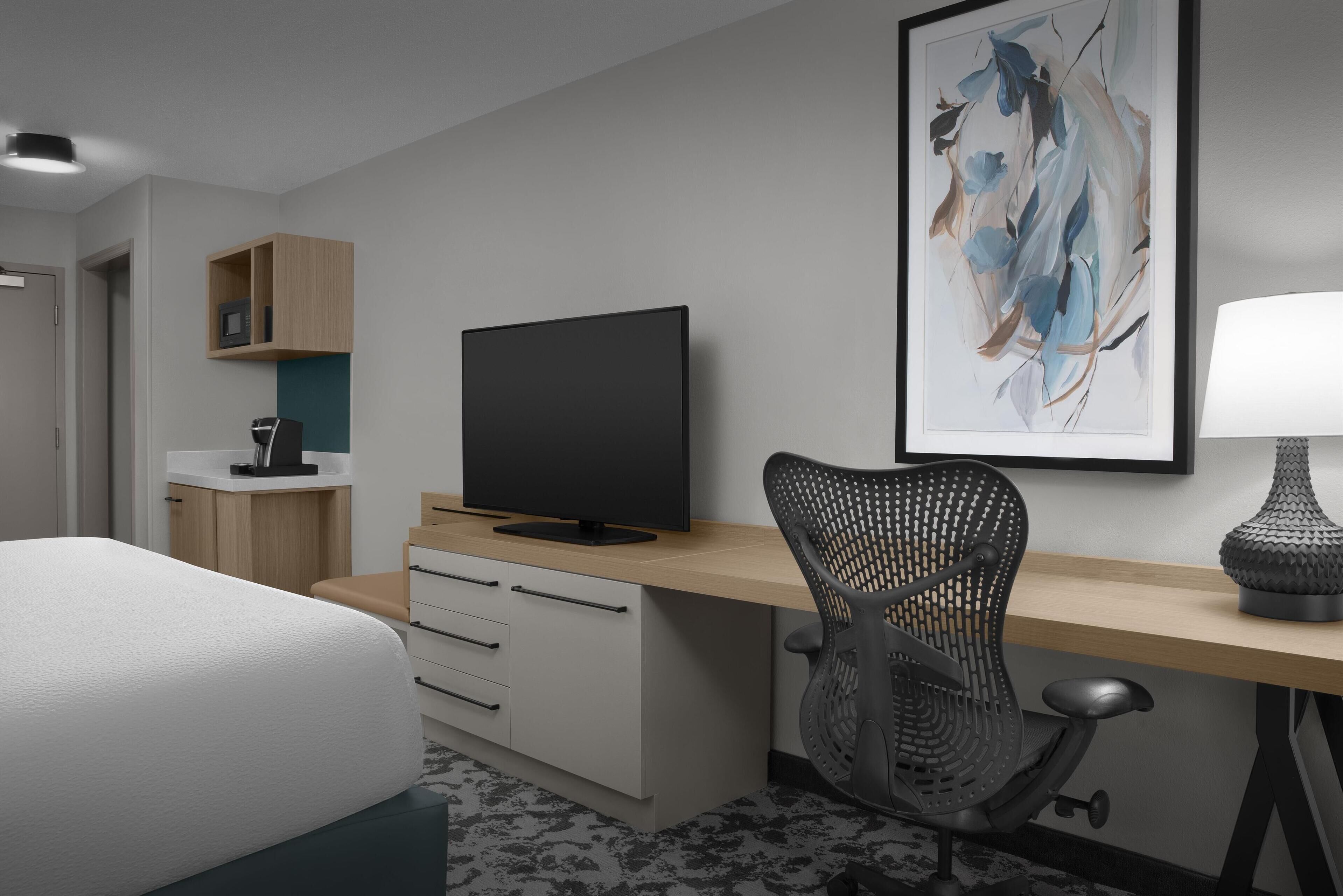 1 bedroom, desk, blackout curtains, iron/ironing board