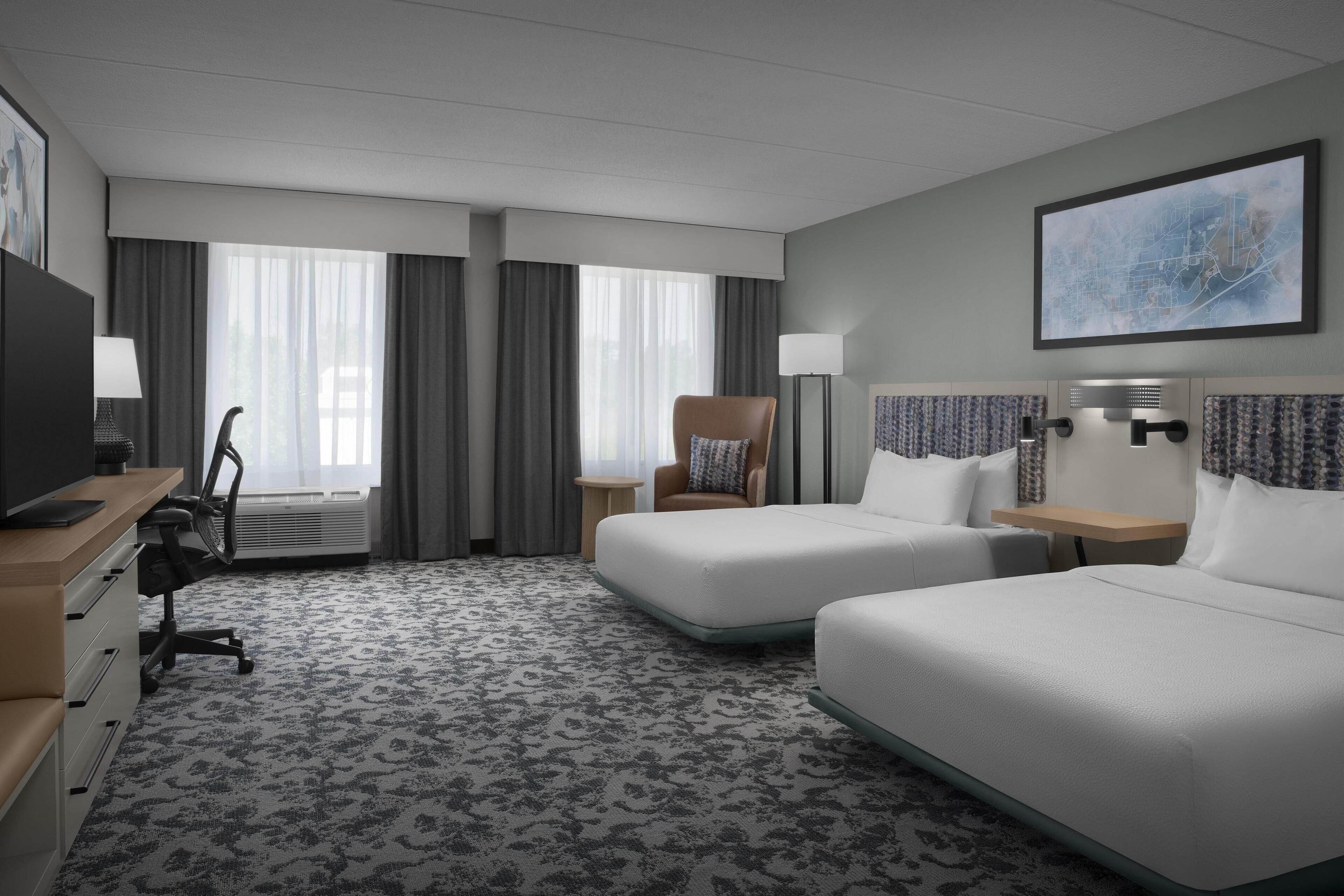 1 bedroom, desk, blackout curtains, iron/ironing board