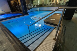 Indoor pool, outdoor pool, pool loungers