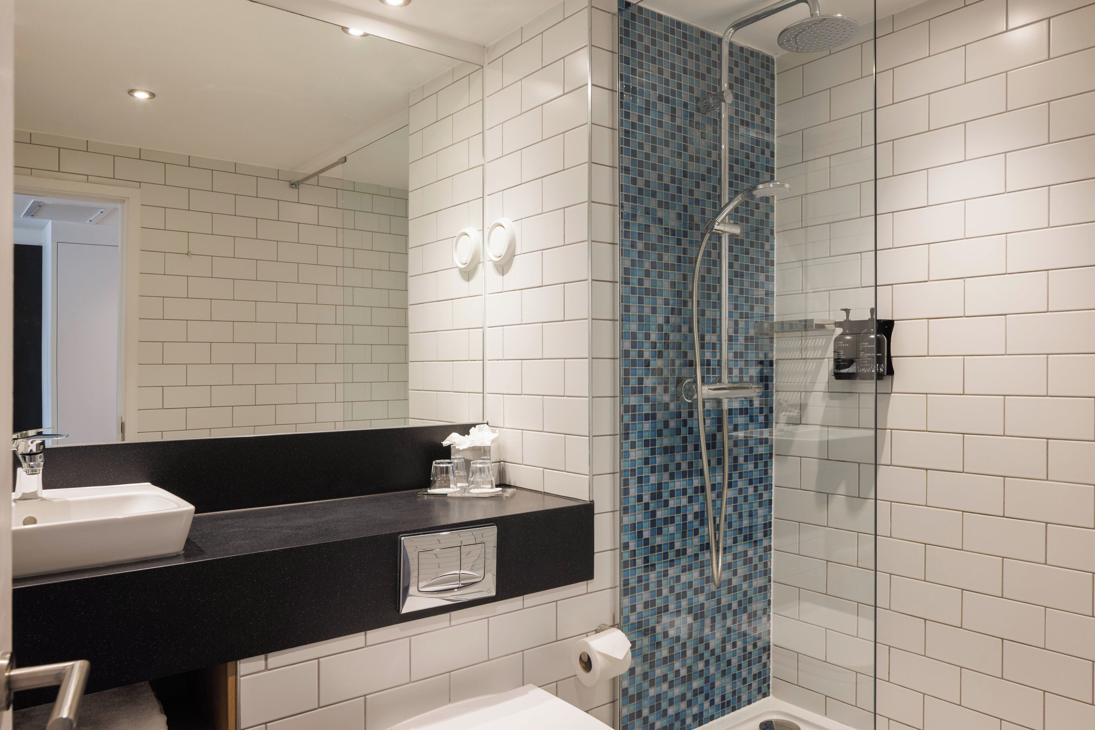 Combined shower/bathtub, deep-soaking bathtub, eco-friendly toiletries