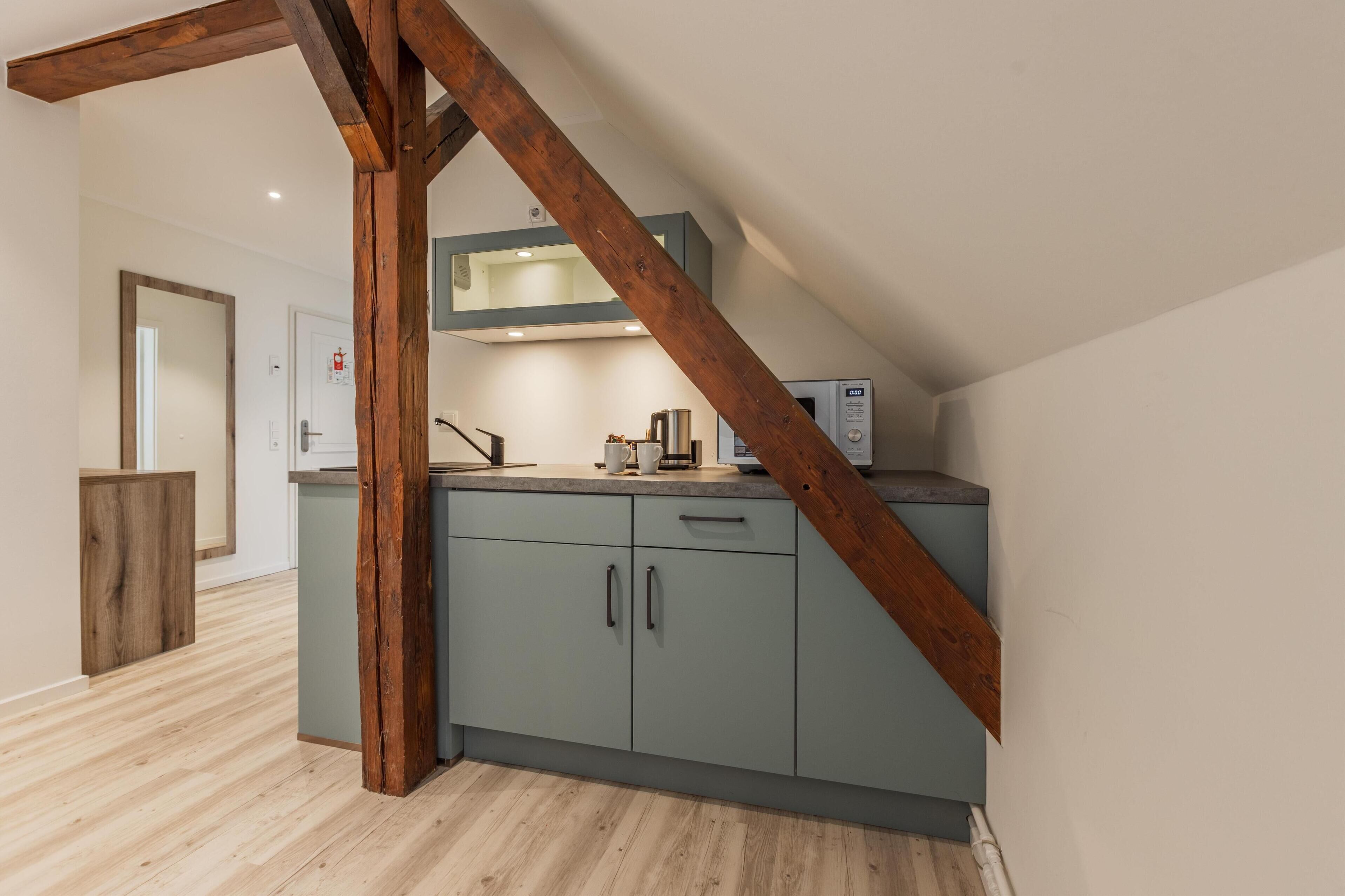 family room, 1 double bed, kitchenette (shower only;with sofabed) | private kitchenette | coffee/tea maker