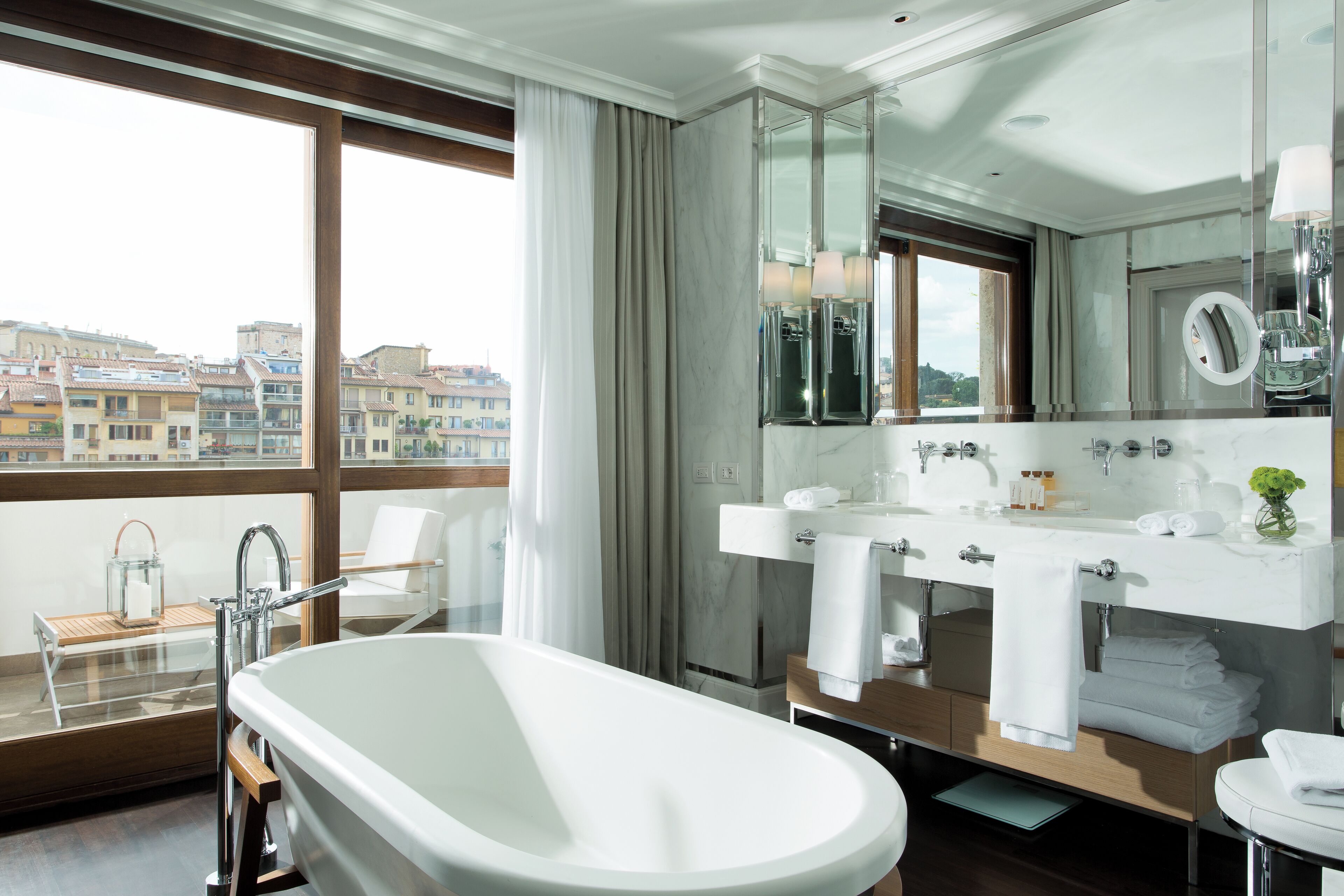 signature suite (ponte vecchio) | bathroom | designer toiletries, hair dryer, bathrobes, slippers