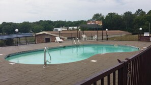 Seasonal outdoor pool, sun loungers