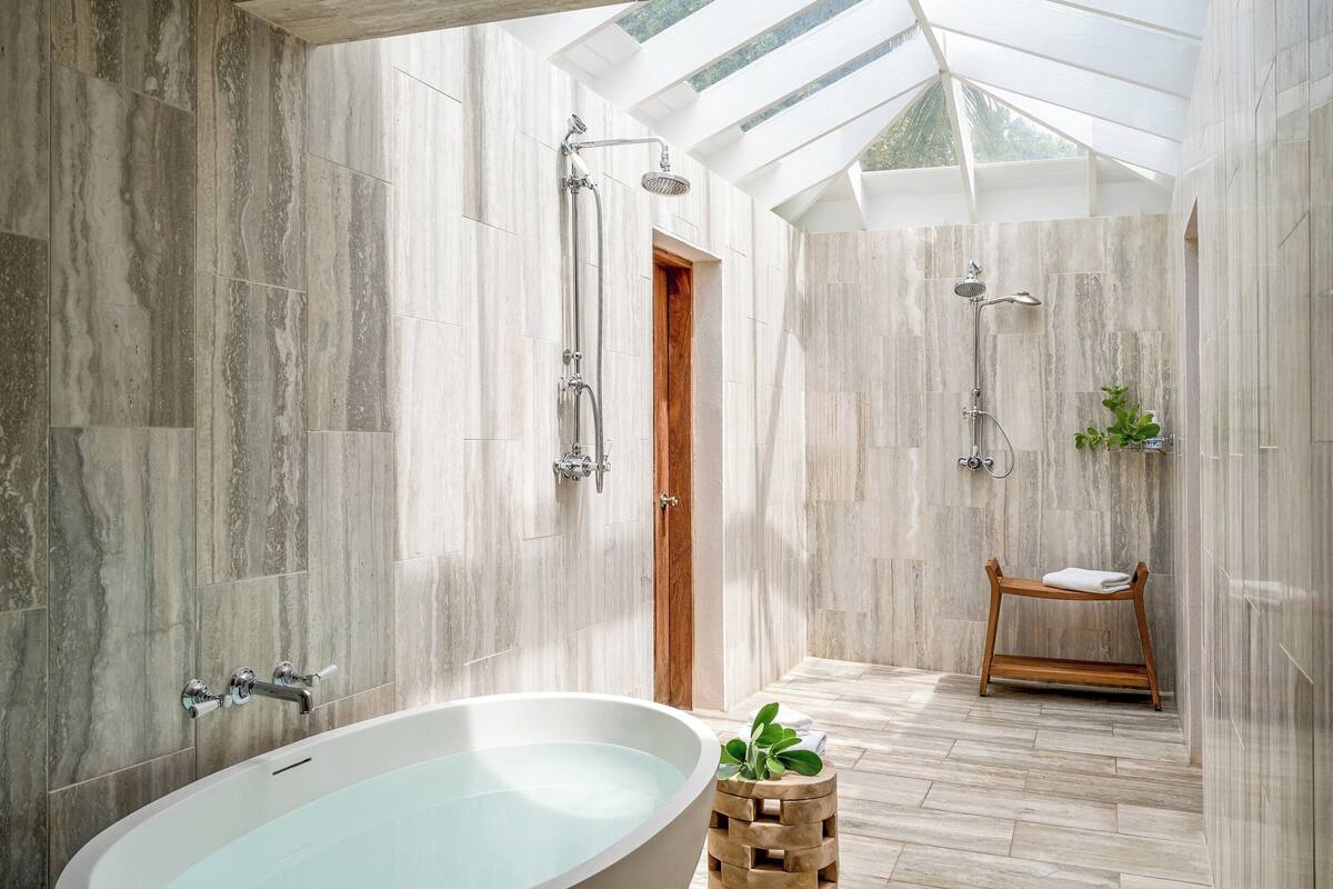 villa, 1 bedroom, beachfront | bathroom | shower, designer toiletries, hair dryer, bathrobes