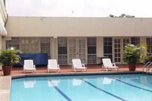 Outdoor pool, sun loungers