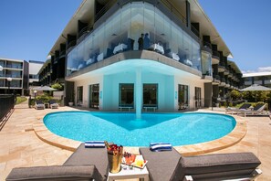 Outdoor pool, pool umbrellas