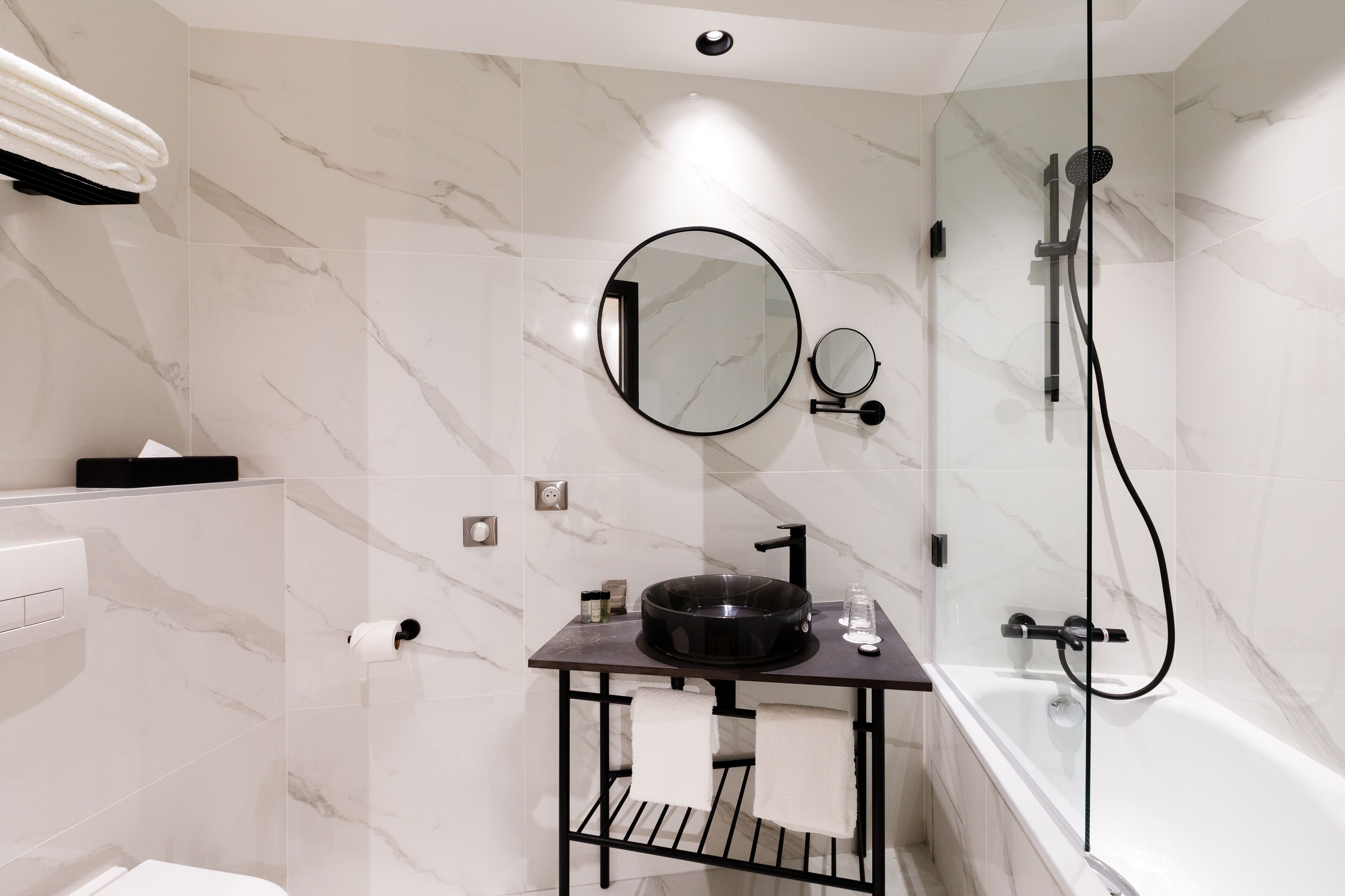 shower, free toiletries, hair dryer, slippers