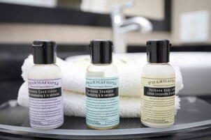 Bañera con ducha, artículos de tocador gratuitos, secador de pelo