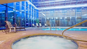 Indoor pool, open 9:00 AM to 9:00 PM, sun loungers