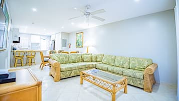 42-inch flat-screen TV with cable channels, TV, Netflix