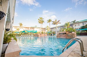 Outdoor pool, open 7:30 AM to 10 PM, pool umbrellas, sun loungers