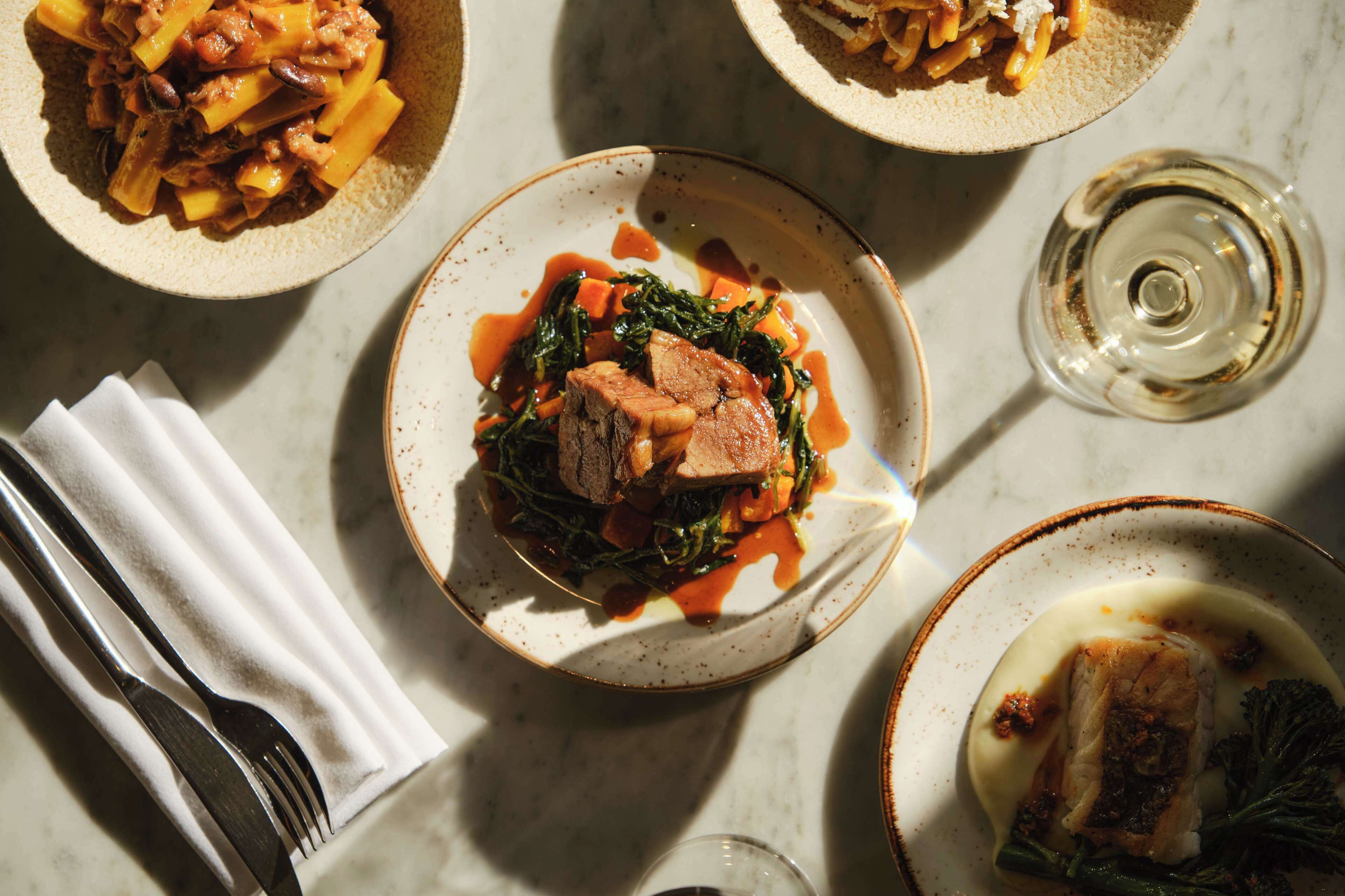 breakfast, lunch, dinner served; italian cuisine