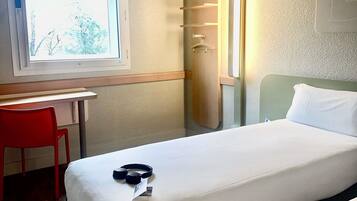 Desk, soundproofing, iron/ironing board, free cribs/infant beds