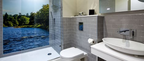 Eco-friendly toiletries, hair dryer, towels