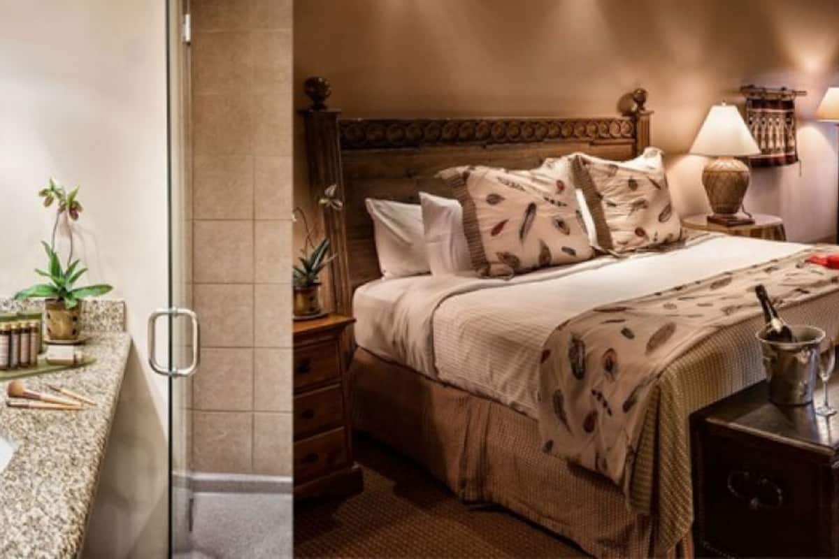 standard room, 1 king bed, fireplace (hacienda) | bathroom | designer toiletries, hair dryer, bathrobes, slippers