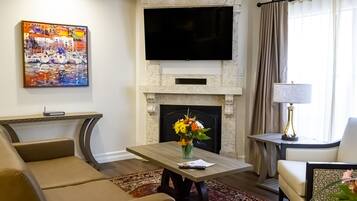 Villa, 1 Bedroom | Living area | Flat-screen TV, fireplace, DVD player