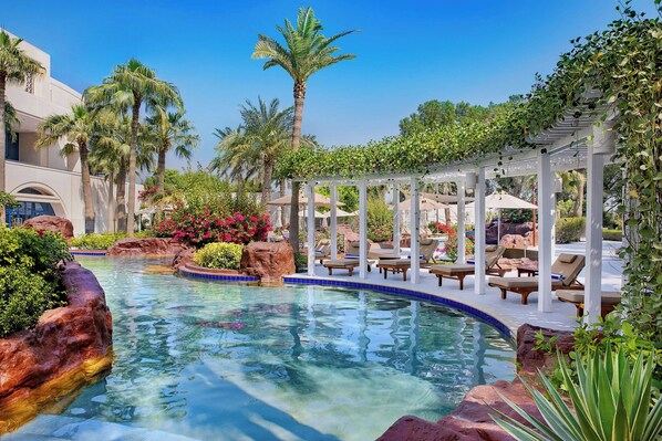 Indoor pool, outdoor pool, open 5:00 AM to 11:00 PM, pool umbrellas