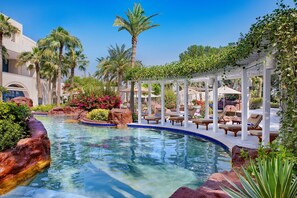 Indoor pool, outdoor pool, open 7:00 AM to 10:00 PM, pool umbrellas