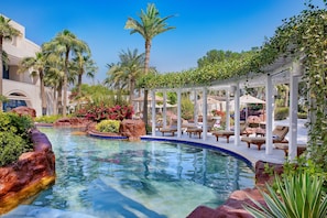 Indoor pool, outdoor pool, open 7:00 AM to 10:00 PM, pool umbrellas